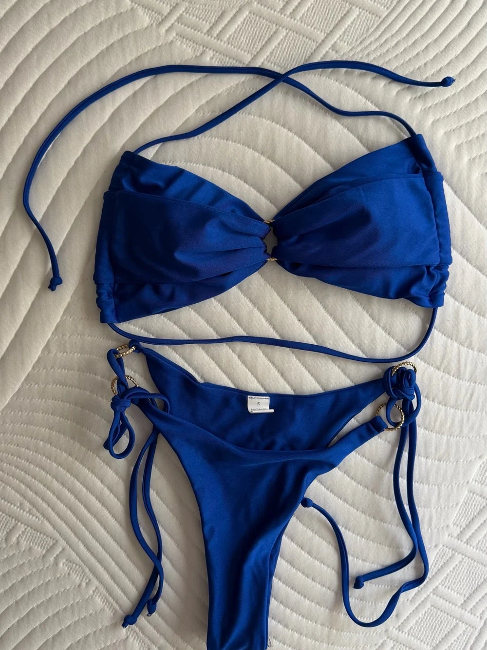 Royal Blue Bandeau Ring-Accent Bikini Set